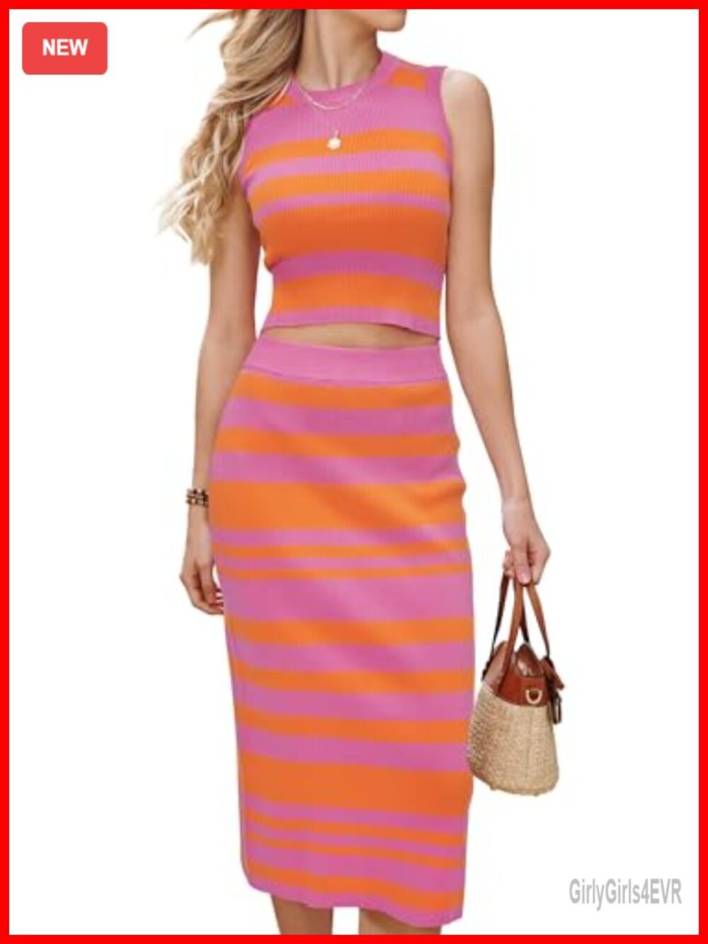 Women's 2 Piece Knit Set: Tank Top & Midi Skirt Outfit